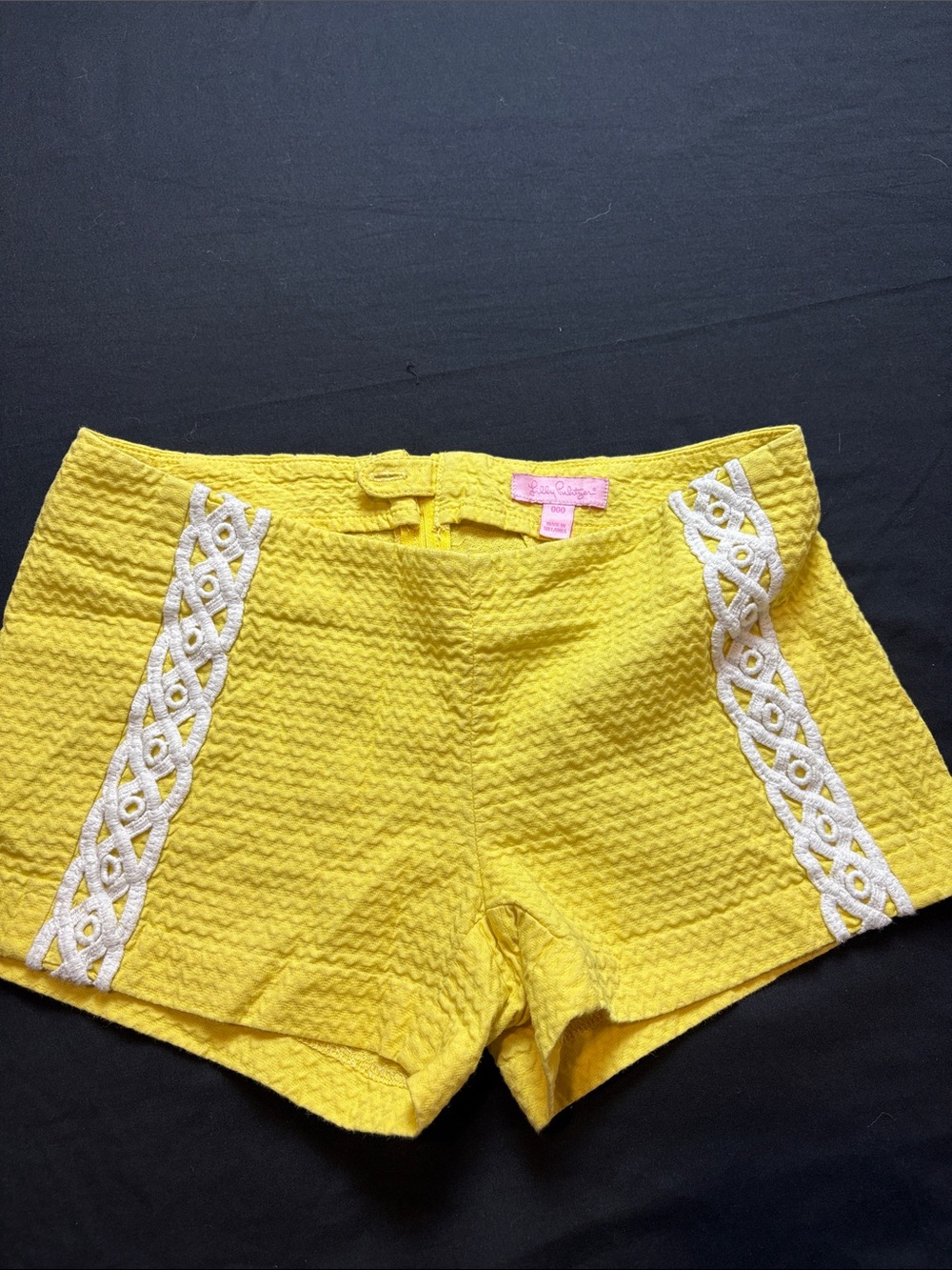 Lilly Pulitzer Yellow High-Waist Shorts with White Embroidered Trim